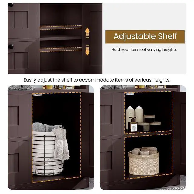 Alt view image 7 of 7 - Bathroom Cabinet, Modern Bathroom Floor Storage Cabinet Organizer with 1 Door and 3 Drawers, Freestanding Cupboard for Kitchen/Living Room Use
