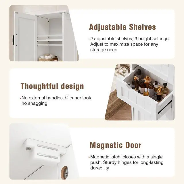 Alt view image 4 of 7 - 67" Tall Bathroom Storage Cabinet, Narrow Bathroom Cabinet with 2 Doors, 2 Drawers and 2 Adjustable Shelves, Slim Storage Cabinets for Kitchen, Living Room, Entryway, White