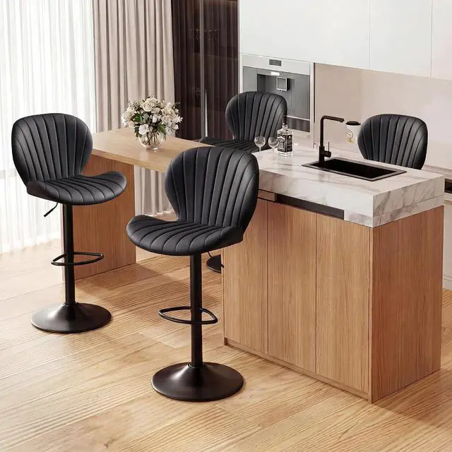 Main image of Bar Stools Set of 4, Modern Swivel Adjustable Bar Chairs, Faux Leather Upholstered Counter Height Bar Stools with Backrest, Comfort Barstools for Kitchen Island, Home Bar, Black