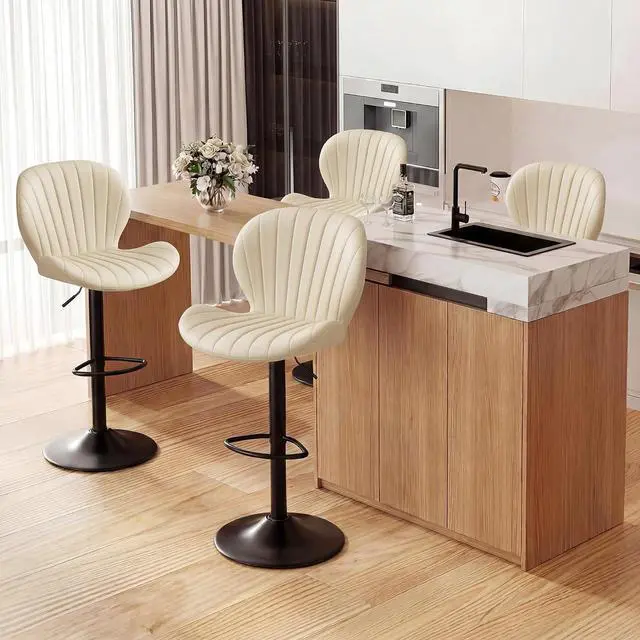 Main image of Bar Stools Set of 4, Modern Swivel Adjustable Bar Chairs, Faux Leather Upholstered Counter Height Bar Stools with Backrest, Comfort Barstools for Kitchen Island, Home Bar, Beige