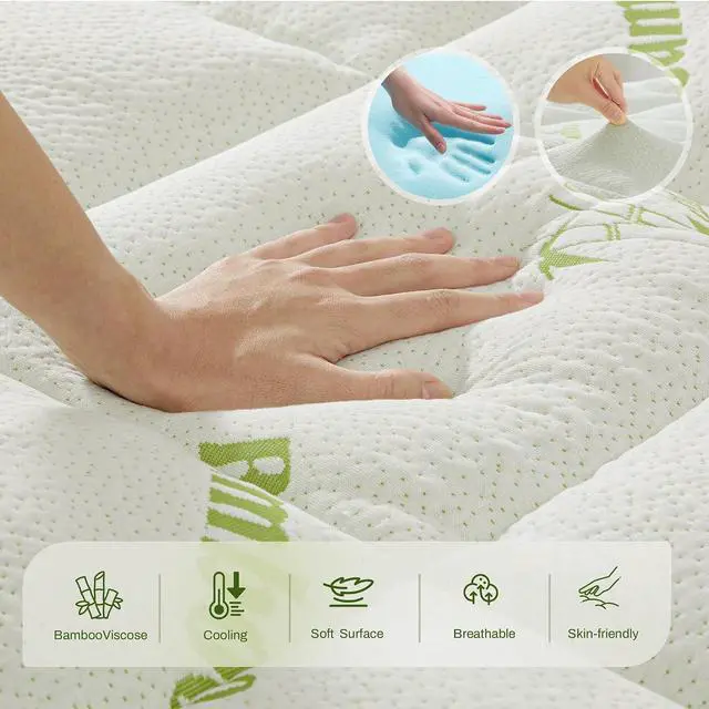Alt view image 5 of 7 - King Memory Foam Mattress Topper, 4 Inch Dual Layer Gel Foam Mattress Pad with Soft Pillow Top Cover, Viscose Made from Bamboo, Overfilled, Deep Pocket 8"-18"