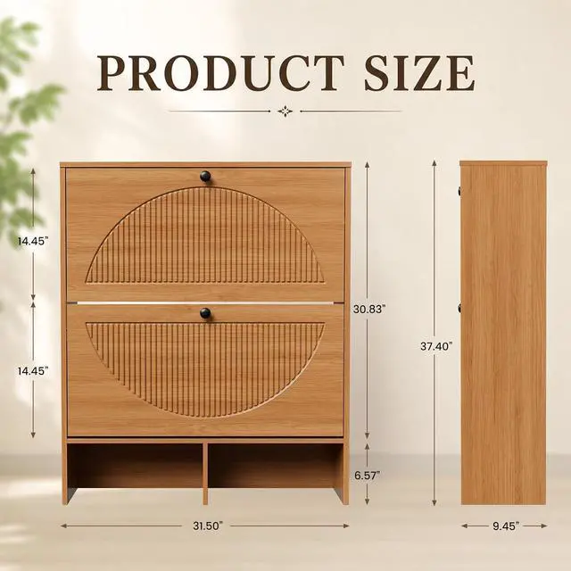 Alt view image 2 of 7 - Shoe Cabinet with 2 Flip Drawers, Narrow Shoe Cabinet Storage for Entryway, Freestanding Shoe Organizer with Adjustable Shelves & Anti-Tipping Device, Shoe Rack Cabinet for Hallway, Foyer