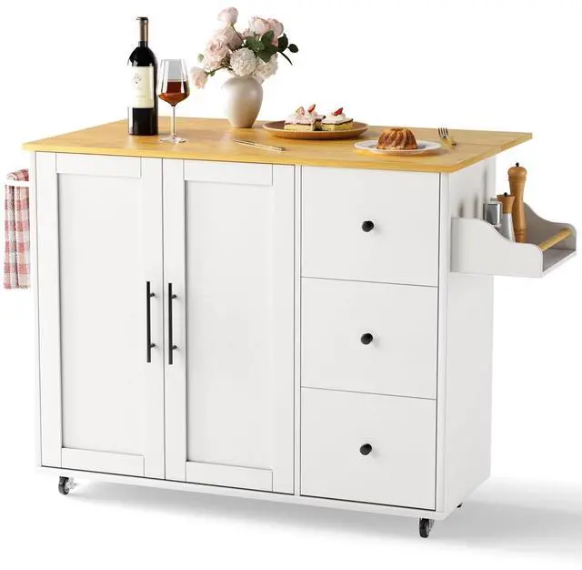 Main image of Kitchen Island on Wheels with Storage-Multifunctional Kitchen Island Cart with Drop Leaf, Rolling Island with Spice/Towel Rack,Expandable Island Table Kitchen,39.37" Width,White