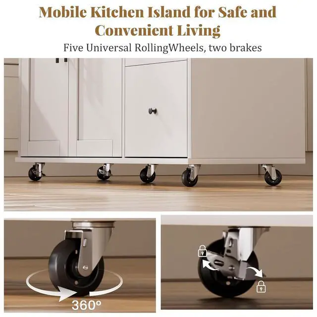 Alt view image 6 of 7 - Kitchen Island on Wheels with Storage-Multifunctional Kitchen Island Cart with Drop Leaf, Rolling Island with Spice/Towel Rack,Expandable Island Table Kitchen,39.37" Width,White