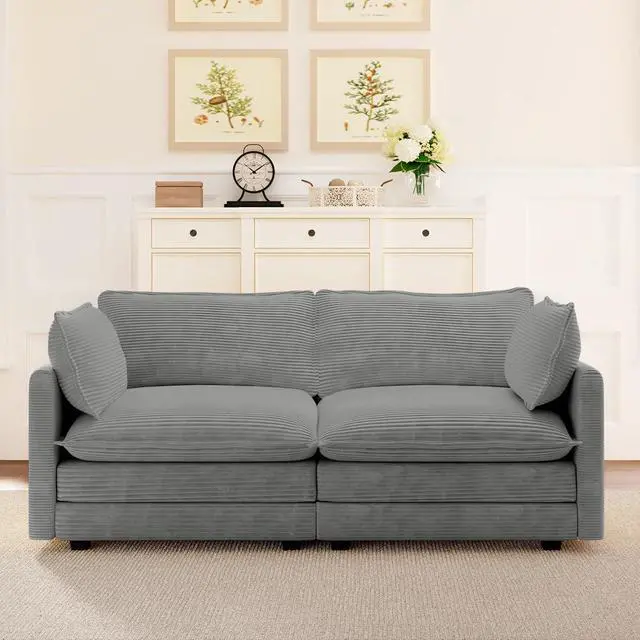 Main image of 78'' Sectional 2 Seat Cloud Loveseat with 2 Throw Pillows, Modern Corduroy Love Seat, Convertible Cozy Sofa for Living Room, Bedroom and Office, Dark Grey