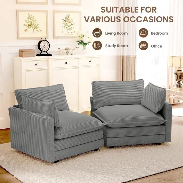 Alt view image 6 of 6 - 78'' Sectional 2 Seat Cloud Loveseat with 2 Throw Pillows, Modern Corduroy Love Seat, Convertible Cozy Sofa for Living Room, Bedroom and Office, Dark Grey