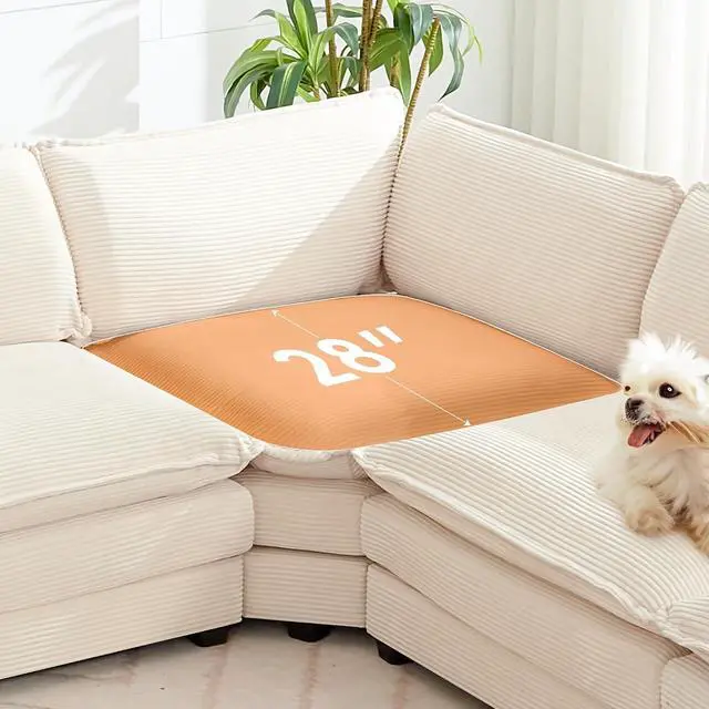 Alt view image 5 of 6 - 150'' Modular Sectional Cloud Couch, 7 Seater Corner Sofa Big Comfy Corduroy V Shaped Couch with 4 Throw Pillows, Convertible Chaise, Ottoman, Couches for Living Room Office Beige