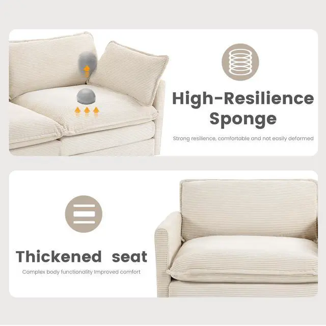 Alt view image 6 of 7 - Oversized Modular Sectional Sofa with Movable Ottoman, 112 Inch 4 Seat Modern Corduroy Sofa Set, Convertible L Shaped Couch for Living Room and Office, Beige