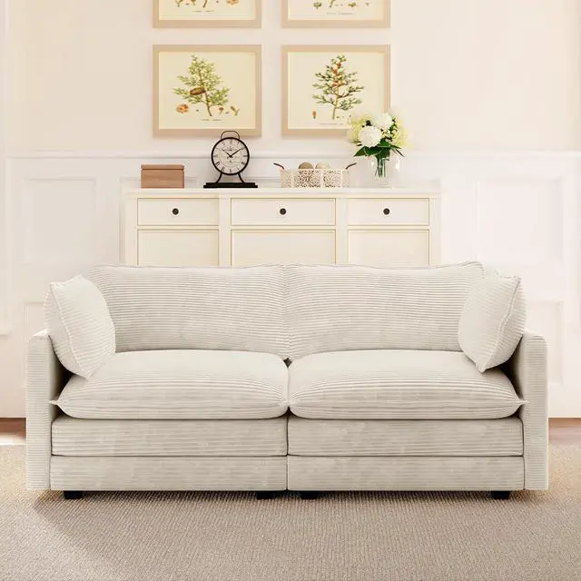 Main image of 78'' Sectional 2 Seat Cloud Loveseat with 2 Throw Pillows, Modern Corduroy Love Seat, Cozy Sofa for Living Room, Office and Bedroom, Beige