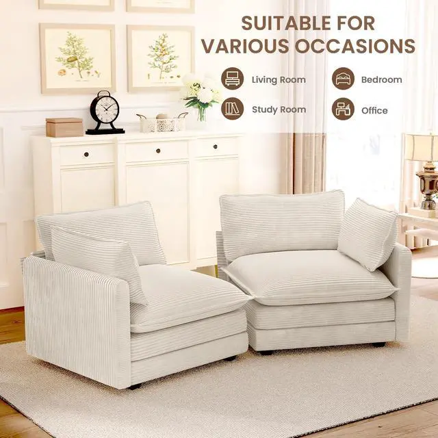 Alt view image 6 of 6 - 78'' Sectional 2 Seat Cloud Loveseat with 2 Throw Pillows, Modern Corduroy Love Seat, Cozy Sofa for Living Room, Office and Bedroom, Beige