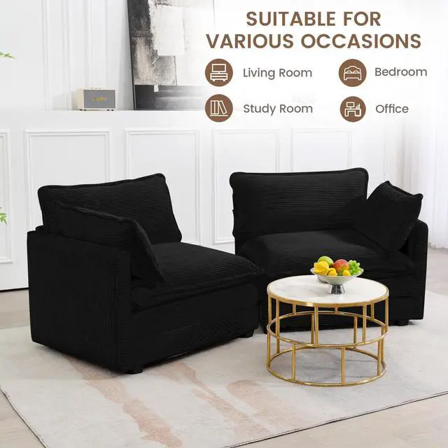 Alt view image 7 of 7 - Sectional 2 Seat Cloud Loveseat with 2 Throw Pillows, Modern Corduroy Love Seat Sleeper Bed, Convertible Cozy Sofa for Living Room and Office, Black