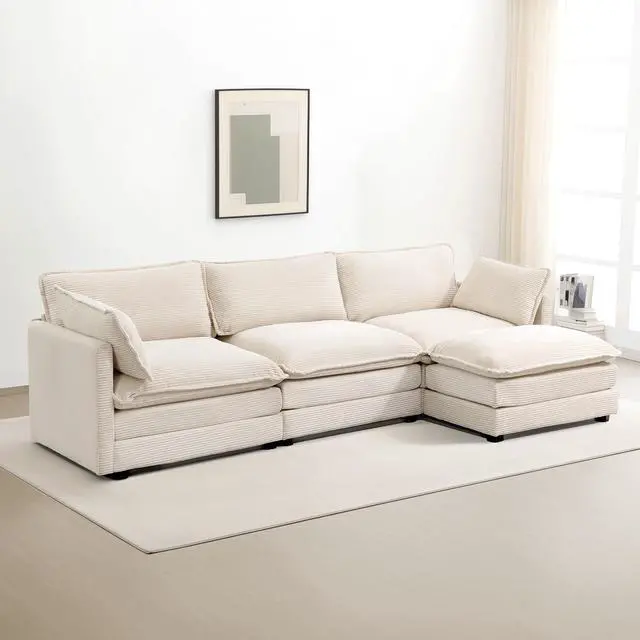Alt view image 3 of 4 - Ottoman for Sectional Cloud Couch, Corduroy Ottoman for Deep Seat Modular Couch for Apartment, Living Room and Bedroom, Beige