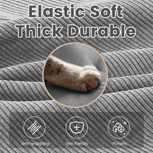 Alt view image 3 of 7 - 112'' Modular Sectional Cloud Couch with Movable Ottoman, 4 Seat Modern Corduroy Sofa with 2 Throw Pillows, Comfy Deep Seat L Shaped Couches for Living Room Bedroom Apartment, Dark Grey