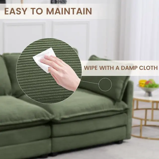 Alt view image 6 of 7 - Sectional 2 Seat Cloud Loveseat with 2 Throw Pillows, Modern Corduroy Love Seat Sleeper Bed, Convertible Cozy Sofa for Living Room and Office, Green