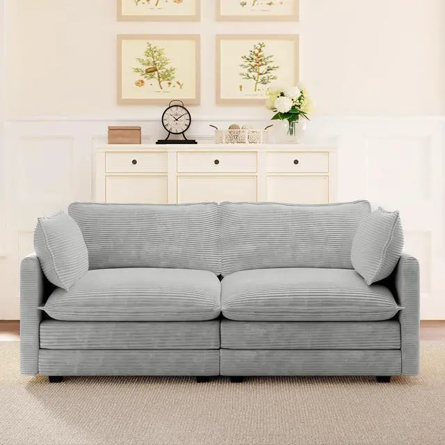 Main image of 78'' Sectional 2 Seat Cloud Loveseat with 2 Throw Pillows, Modern Corduroy Love Seat, Cozy Sofa for Living Room, Office and Bedroom, Light Grey
