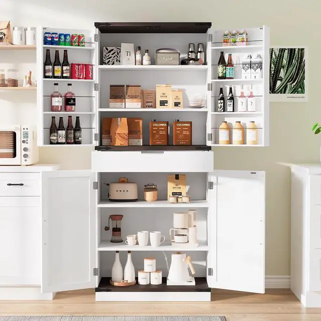 Main image of 72" Kitchen Pantry Storage Cabinet with Doors and Shelves, Wood Farmhouse Pantry Storage with Barn Doors for Kitchen, Dining Room, Living Room