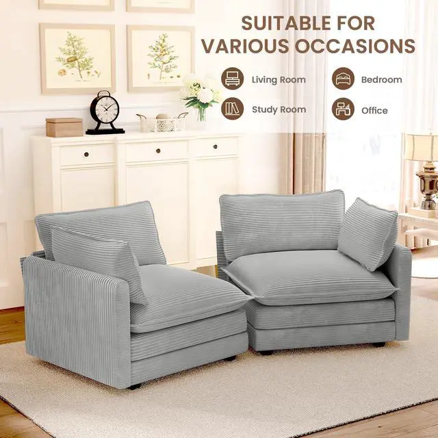Alt view image 6 of 6 - 78'' Sectional 2 Seat Cloud Loveseat with 2 Throw Pillows, Modern Corduroy Love Seat, Cozy Sofa for Living Room, Office and Bedroom, Light Grey