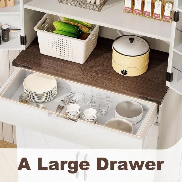 Alt view image 5 of 7 - 72" Kitchen Pantry Storage Cabinet with Doors and Shelves, Wood Farmhouse Pantry Storage with Barn Doors for Kitchen, Dining Room, Living Room