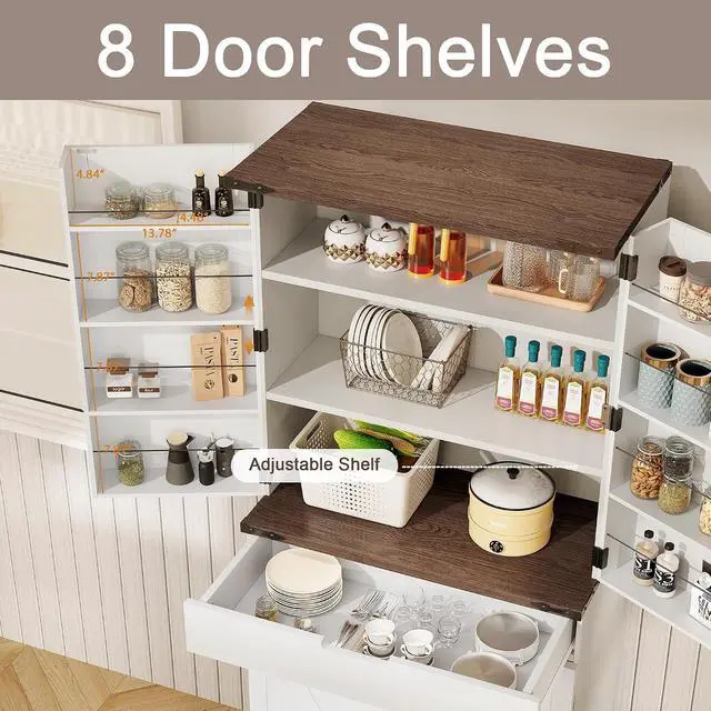 Alt view image 7 of 7 - 72" Kitchen Pantry Storage Cabinet with Doors and Shelves, Wood Farmhouse Pantry Storage with Barn Doors for Kitchen, Dining Room, Living Room