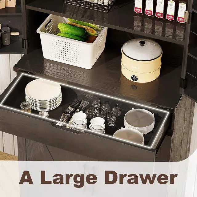 Alt view image 6 of 7 - 72" Tall Storage Cabinet, Kitchen Pantry Cabinet with Adjustable Shelves & Sturdy Steel Frame, Farmhouse Pantry Storage with 4 Barn Doors for Kitchen, Dining Room, and Living Room, Black