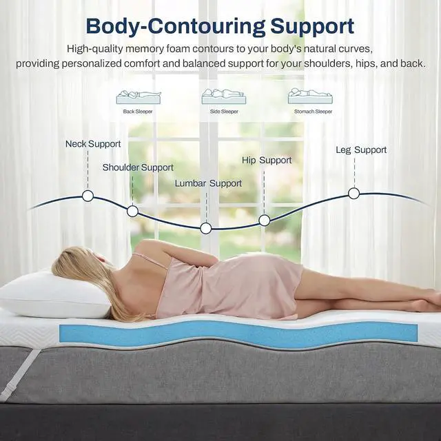 Alt view image 5 of 7 - 3 Inch Memory Foam Mattress Topper, Gel Foam Bed Topper with Adjustable Straps, Breathable Washable Cover, Non Slip Bottom, Soft Supportive, Queen