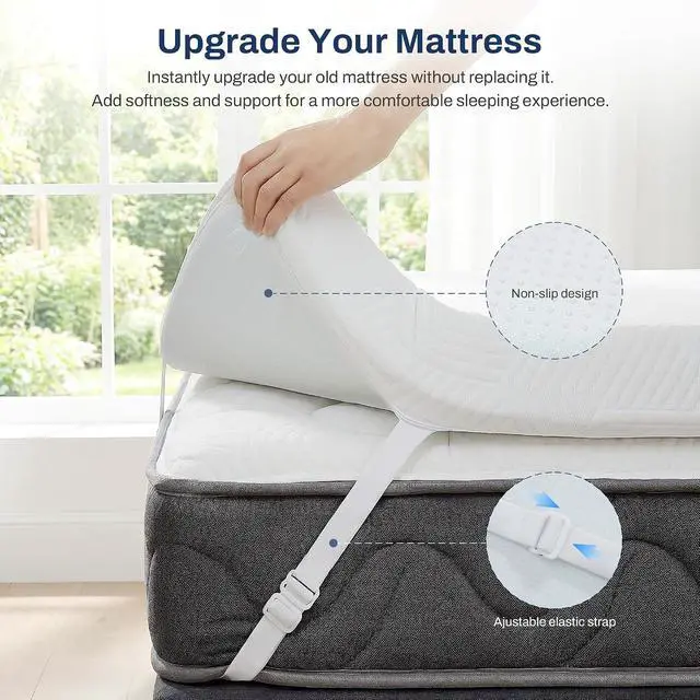 Alt view image 4 of 7 - 3 Inch Memory Foam Mattress Topper, Gel Foam Bed Topper with Adjustable Straps, Breathable Washable Cover, Non Slip Bottom, Soft Supportive, Queen