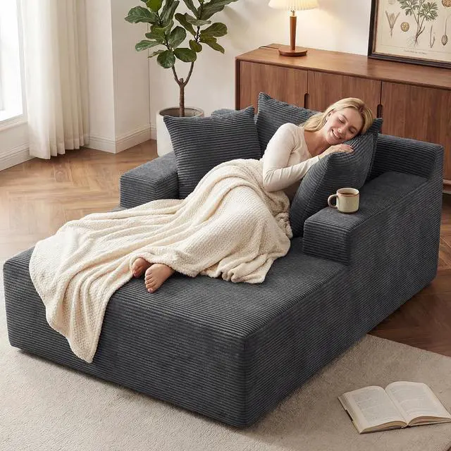 Main image of 66" Chaise Lounge Chair Indoor, Oversized Boneless Lounge Chair with 3 Pillows, Corduroy Cloud Reading Chair for Living Room Bedroom, Deep Seat Sleeper Couch, No Assembly Required