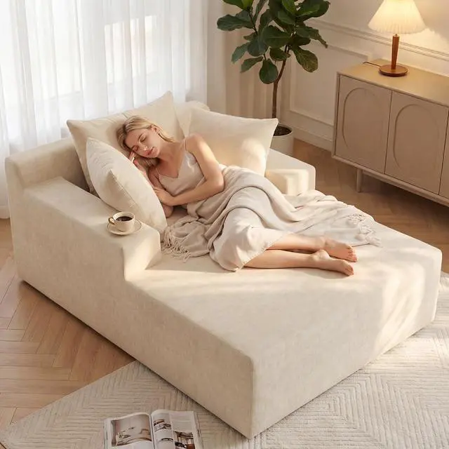 Main image of 66" Chaise Lounge Chair Indoor, Oversized Boneless Lounge Chair with 3 Pillows, Chenille Cloud Reading Chair for Living Room Bedroom, Deep Seat Sleeper Couch, No Assembly Required