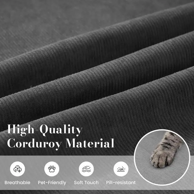 Alt view image 2 of 2 - Decorative Corduroy Throw Pillow Covers 19x31 Inch Set of 2,Cushion with Shredded Foam Filling,Pillow with Washable Cover, Cozy Replacement Cushion for Living Room,Grey Cushion