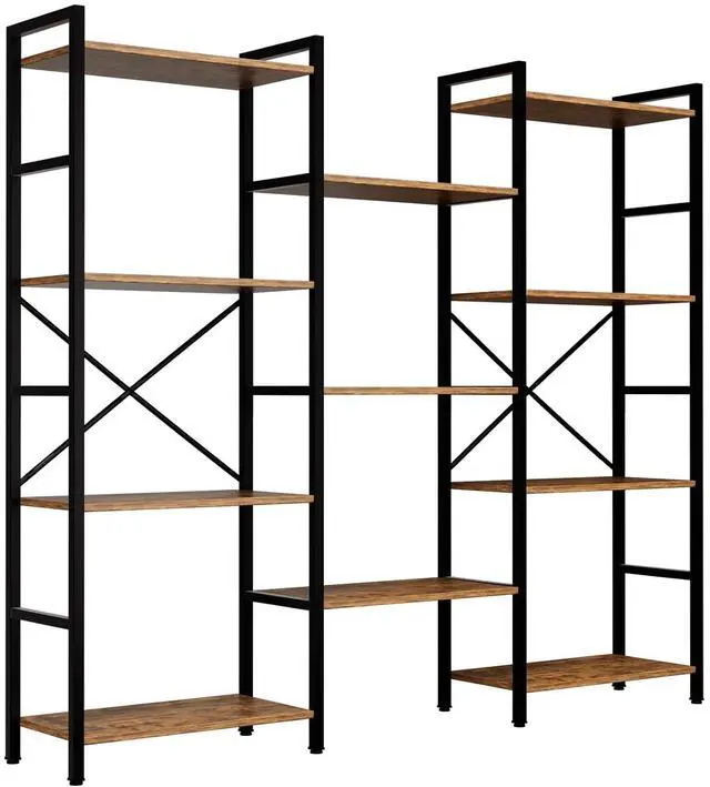 Main image of Triple 4 Tier Book Shelf, Modern Bookcase Shelf, Freestanding Large Display Shelves for Living Room/Office/Garage, Stable Large Bookshelf with Storage for Books/LEGO/Plants, Rustic Brown