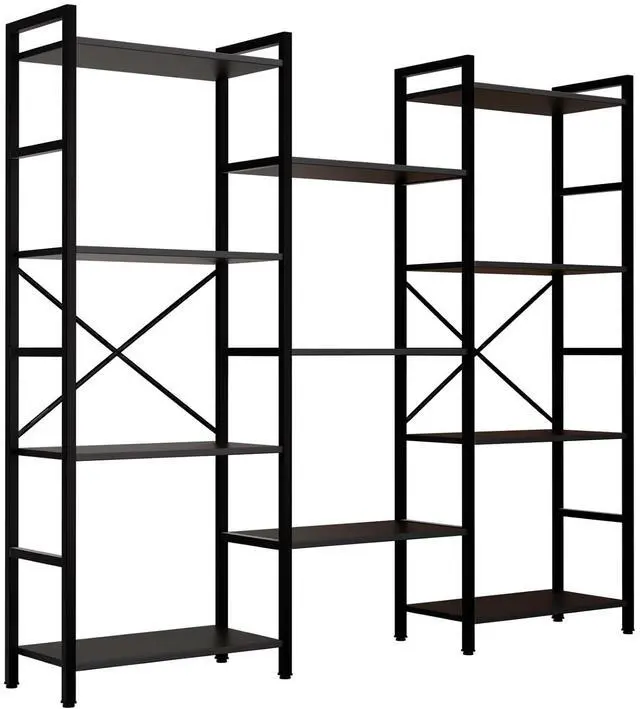 Main image of Triple 4 Tier Book Shelf, Modern Bookcase Shelf, Freestanding Large Display Shelves for Living Room/Office/Garage, Stable Large Bookshelf with Storage for Books/LEGO/Plants, Black