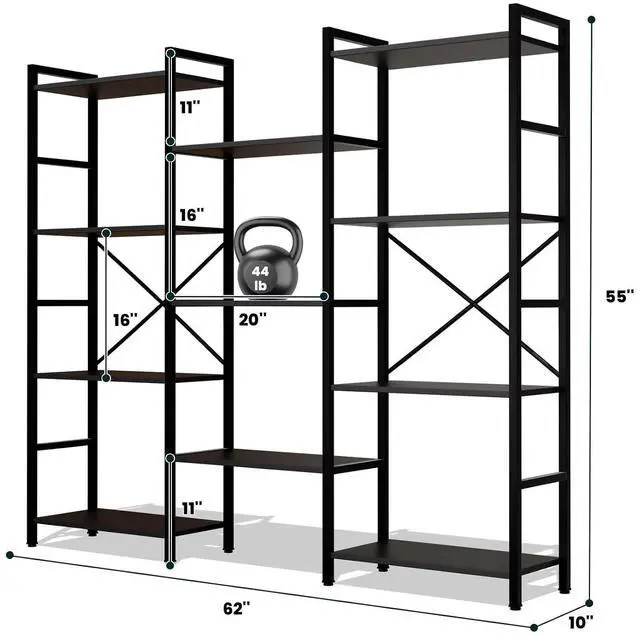 Alt view image 3 of 7 - Triple 4 Tier Book Shelf, Modern Bookcase Shelf, Freestanding Large Display Shelves for Living Room/Office/Garage, Stable Large Bookshelf with Storage for Books/LEGO/Plants, Black