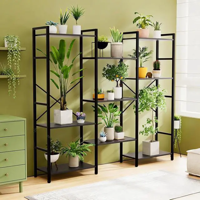 Alt view image 4 of 7 - Triple 4 Tier Book Shelf, Modern Bookcase Shelf, Freestanding Large Display Shelves for Living Room/Office/Garage, Stable Large Bookshelf with Storage for Books/LEGO/Plants, Black