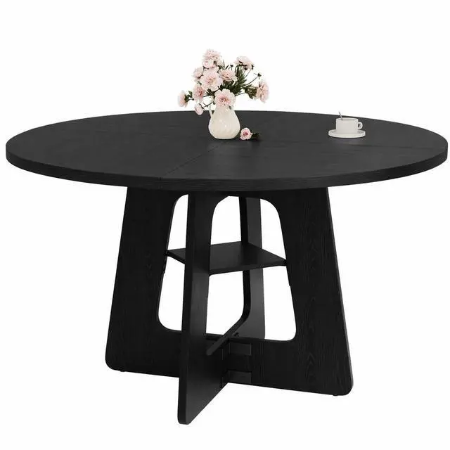 Main image of Round Dining Table for 4-6, 47" Kitchen Table for Dining Room, Modern Black Dining Table, Circle Kitchen Table for Living Room, Apartment