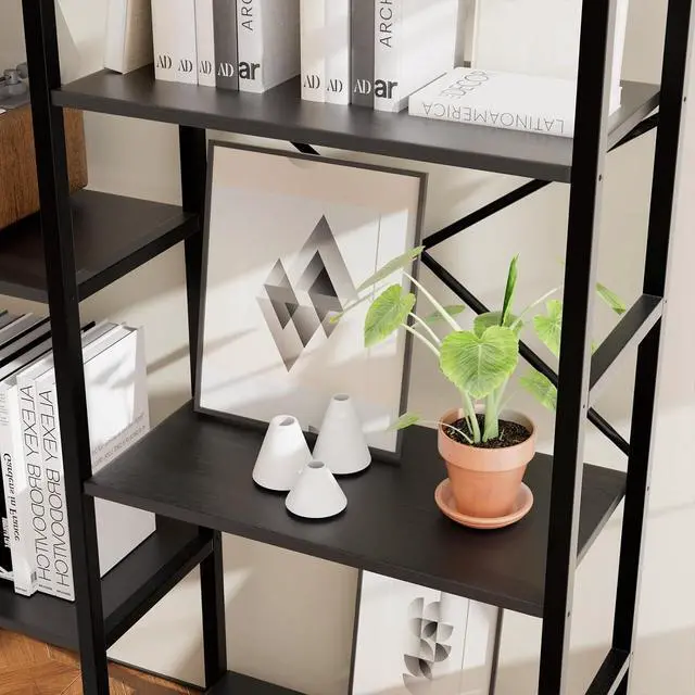 Alt view image 6 of 7 - Triple 4 Tier Book Shelf, Modern Bookcase Shelf, Freestanding Large Display Shelves for Living Room/Office/Garage, Stable Large Bookshelf with Storage for Books/LEGO/Plants, Black