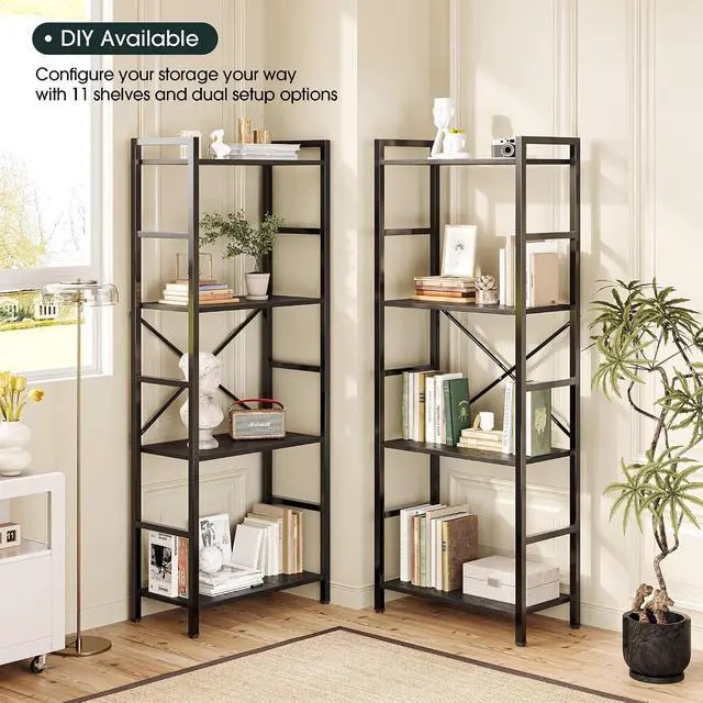 Alt view image 7 of 7 - Triple 4 Tier Book Shelf, Modern Bookcase Shelf, Freestanding Large Display Shelves for Living Room/Office/Garage, Stable Large Bookshelf with Storage for Books/LEGO/Plants, Black