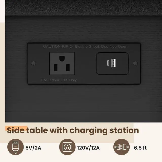 Alt view image 7 of 7 - End Table with Charging Station, Flip Top Side Table with USB Ports and Outlets, 3-Tier Small Side Table with Storage for Small Space, End Tables for Living Room/Bedroom, Black