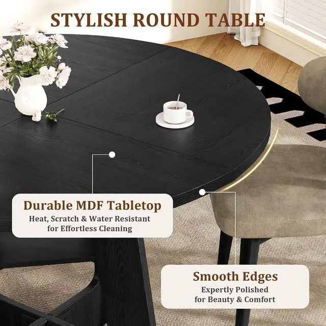 Alt view image 4 of 7 - Round Dining Table for 4-6, 47" Kitchen Table for Dining Room, Modern Black Dining Table, Circle Kitchen Table for Living Room, Apartment