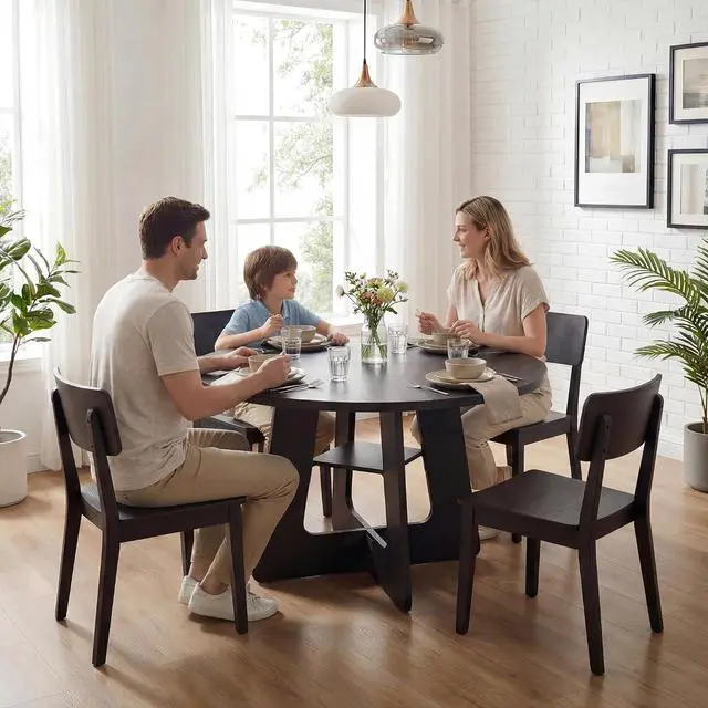 Alt view image 5 of 7 - Round Dining Table for 4-6, 47" Kitchen Table for Dining Room, Modern Black Dining Table, Circle Kitchen Table for Living Room, Apartment