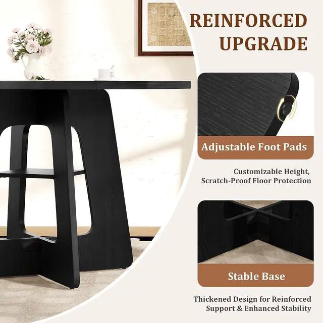 Alt view image 6 of 7 - Round Dining Table for 4-6, 47" Kitchen Table for Dining Room, Modern Black Dining Table, Circle Kitchen Table for Living Room, Apartment