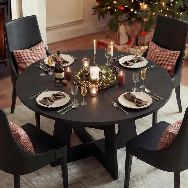 Alt view image 7 of 7 - Round Dining Table for 4-6, 47" Kitchen Table for Dining Room, Modern Black Dining Table, Circle Kitchen Table for Living Room, Apartment