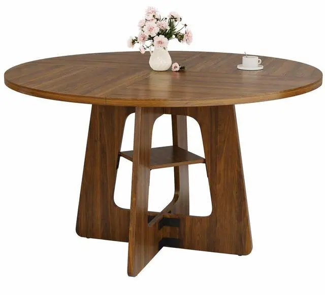 Main image of Round Dining Table for 4-6, 47" Kitchen Table for Dining Room, Circle Farmhouse Kitchen Table, Wood Dinner Table for Kitchen, Living Room, Apartment