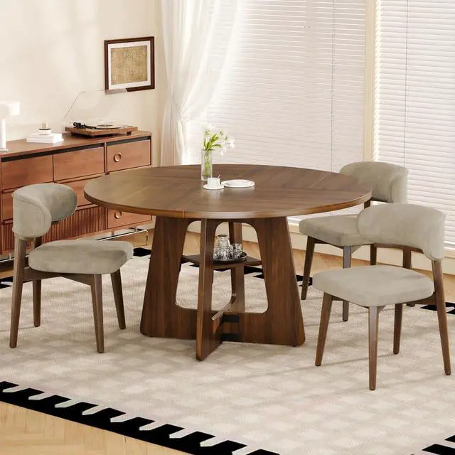 Alt view image 6 of 7 - Round Dining Table for 4-6, 47" Kitchen Table for Dining Room, Circle Farmhouse Kitchen Table, Wood Dinner Table for Kitchen, Living Room, Apartment