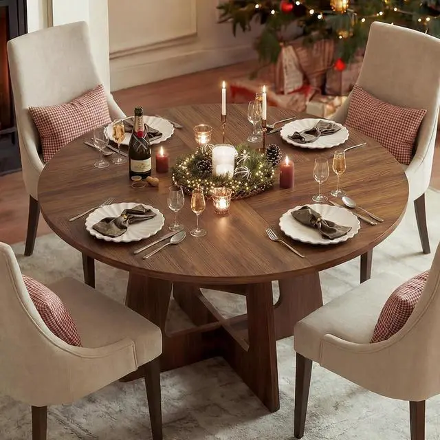 Alt view image 2 of 7 - Round Dining Table for 4-6, 47" Kitchen Table for Dining Room, Circle Farmhouse Kitchen Table, Wood Dinner Table for Kitchen, Living Room, Apartment