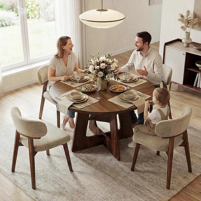 Alt view image 5 of 7 - Round Dining Table for 4-6, 47" Kitchen Table for Dining Room, Circle Farmhouse Kitchen Table, Wood Dinner Table for Kitchen, Living Room, Apartment