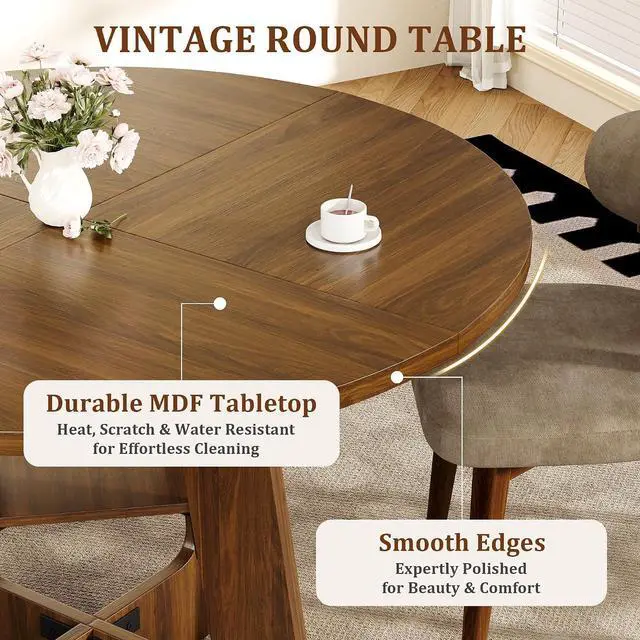 Alt view image 4 of 7 - Round Dining Table for 4-6, 47" Kitchen Table for Dining Room, Circle Farmhouse Kitchen Table, Wood Dinner Table for Kitchen, Living Room, Apartment