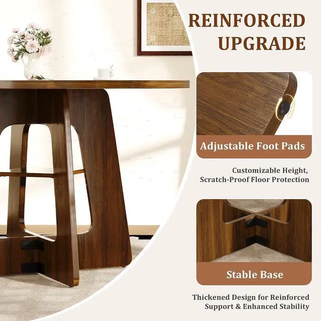 Alt view image 7 of 7 - Round Dining Table for 4-6, 47" Kitchen Table for Dining Room, Circle Farmhouse Kitchen Table, Wood Dinner Table for Kitchen, Living Room, Apartment