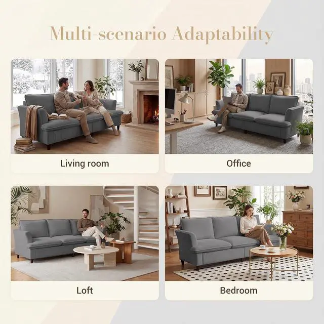 Alt view image 4 of 7 - 3 Seater Corduroy Couch, 89" Comfy Couch with Deep Seat, Modern Sofa Couch for Living Room, Office, Bedroom, Apartment (Pillows not Included)