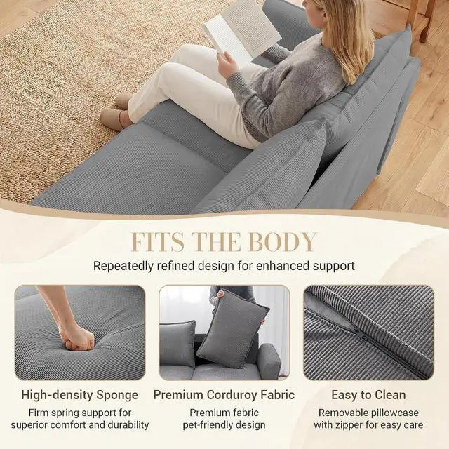 Alt view image 7 of 7 - 3 Seater Corduroy Couch, 89" Comfy Couch with Deep Seat, Modern Sofa Couch for Living Room, Office, Bedroom, Apartment (Pillows not Included)