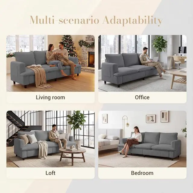 Alt view image 4 of 7 - 3 Seater Couch, 83" Comfy Corduroy Sofa with Deep Seat, Modern Sofa Couch for Living Room, Office, Bedroom, Apartment (Pillows not Included)